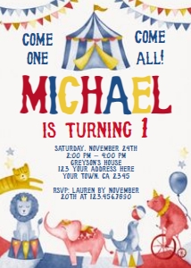 Circus Birthday Invitation - www.printerfairy.com design preview