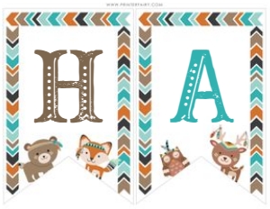 Tribal Woodland Banner (blue, brown white) - www.printerfairy.com design preview