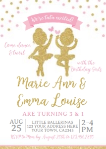 Ballerina Birthday Party Invitation Siblings - www.printerfairy.com: Ballerina Birthday Party Invitation Siblings - www.printerfairy.com