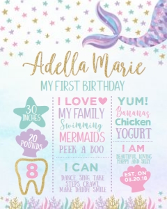 Mermaid Birthday Board - www.printerfairy.com design preview