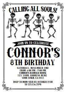 Skull Birthday Invitation (white background) - www.printerfairy.com design preview