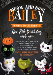 Halloween Kitties Birthday Invitation - www.printerfairy.com: Halloween Kitties Birthday Invitation - www.printerfairy.com