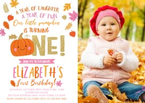 Little Pumpkin_Pink_First Birthday Invitation Photo - www.printerfairy.com: Little Pumpkin_Pink_First Birthday Invitation Photo - www.printerfairy.com