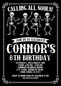 Skull Birthday Invitation (black background) - www.printerfairy.com design preview