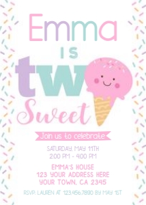 Ice Cream Second Birthday Party Invitation (pink white) - www.printerfairy.com: Ice Cream Second Birthday Party Invitation (pink white) - www.printerfairy.com