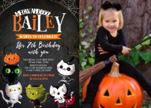 Halloween Kitties Birthday Invitation with Photo - www.printerfairy.com: Halloween Kitties Birthday Invitation with Photo - www.printerfairy.com