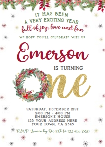 Christmas First Birthday Invitation - www.printerfairy.com design preview