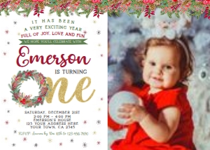 Christmas First Birthday Invitation with Photo - www.printerfairy.com design preview