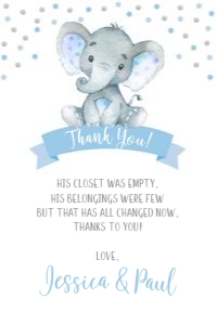 Elephant Baby Shower Thank You Cards - www.printerfairy.com design preview