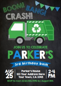 Trash Truck - Birthday Party Invitation (black) - www.printerfairy.com design preview