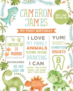Dinosaur Birthday Board - www.printerfairy.com design preview