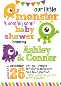 Halloween Little Monster Baby Shower Invitation (white background) - www.printerfairy.com: Halloween Little Monster Baby Shower Invitation (white background) - www.printerfairy.com