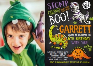 Halloween Dinosaurs Invitation with Photo (black background) - www.printerfairy.com: Halloween Dinosaurs Invitation with Photo (black background) - www.printerfairy.com