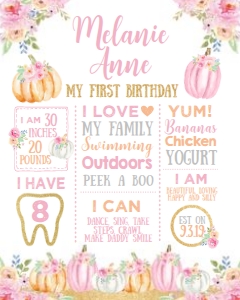 Little Pumpikn Birthday Board (pink & gold) - www.printerfairy.com design preview