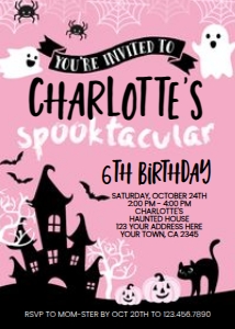 Pink Halloween Birthday Invitation (pink) - www.printerfairy.com: Pink Halloween Birthday Invitation (pink) - www.printerfairy.com