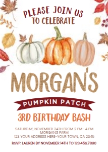 Little Pumpkin Brown Birthday Invitation - www.printerfairy.com: Little Pumpkin Brown Birthday Invitation - www.printerfairy.com