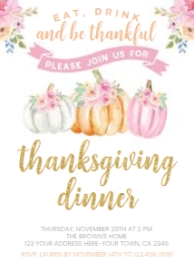 Thanksgiving Dinner Pink Pumpkin Invitation - www.printerfairy.com design preview