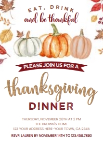 Thanksgiving Dinner Brown Pumpkin Invitation - www.printerfairy.com: Thanksgiving Dinner Brown Pumpkin Invitation - www.printerfairy.com