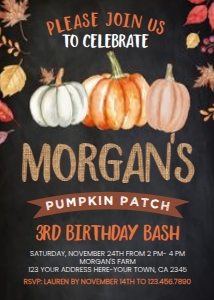 Little Pumpkin Black Birthday Invitation - www.printerfairy.com: Little Pumpkin Black Birthday Invitation - www.printerfairy.com