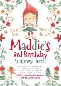 Christmas Elf Birthday Invitation - www.printerfairy.com design preview
