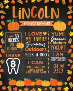 Little Pumpkin Black Birthday Board - www.printerfairy.com design preview