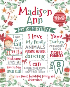 Christmas Elf First Birthday Board - www.printerfairy.com design preview