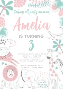 Pink Safari Birthday Invitation - www.printerfairy.com design preview