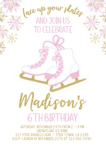 Ice Skating Birthday Party Invitation (Pink & Gold) - www.printerfairy.com design preview