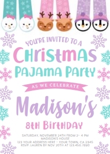 Christmas Pajama Party Birthday Invitation - white background - www.printerfairy.com: Christmas Pajama Party Birthday Invitation - white background - www.printerfairy.com