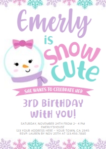 Snow Birthday Invitation (white background) - www.printerfairy.com design preview