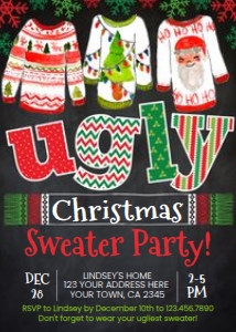 Ugly Sweater Christmas Invitation - black background - www.printerfairy.com design preview