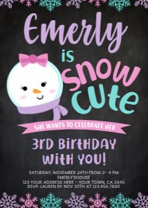 Snow Birthday Invitation (black background) - www.printerfairy.com: Snow Birthday Invitation (black background) - www.printerfairy.com