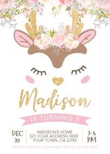 Little Deer Floral Birthday Invitation - www.printerfairy.com: Little Deer Floral Birthday Invitation - www.printerfairy.com