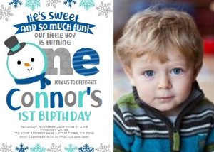 Snowman First Birthday Invitation with Photo - www.printerfairy.com design preview