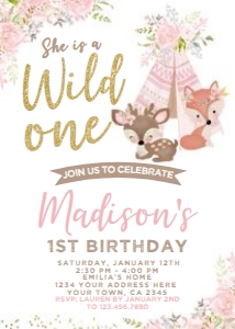 Wild One Woodland Invitation - www.printerfairy.com design preview