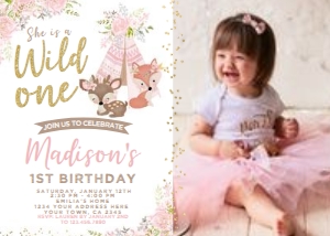 Wild One Woodland Invitation with Photo - www.printerfairy.com design preview