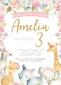 Safari Birthday Invitation (pink) - www.printerfairy.com design preview