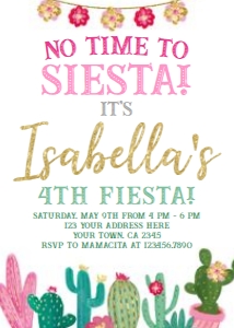 Fiesta Cactus Birthday Invitation (white) - www.printerfairy.com: Fiesta Cactus Birthday Invitation (white) - www.printerfairy.com