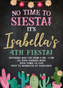 Fiesta Cactus Birthday Invitation (black) - www.printerfairy.com: Fiesta Cactus Birthday Invitation (black) - www.printerfairy.com