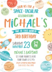 Planets Pastel Invitation (white) - www.printerfairy.com design preview