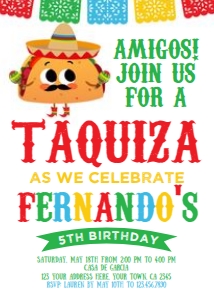 Taquiza Birthday Invitation (white) - www.printerfairy.com design preview