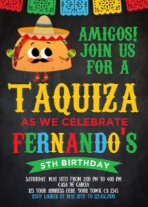 Taquiza Birthday Invitation (black) - www.printerfairy.com design preview