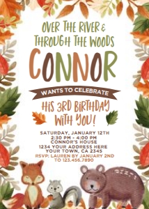 Woodland Leaves Invitation (white) - www.printerfairy.com design preview