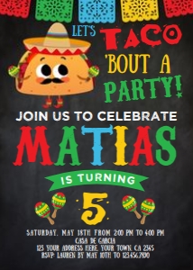 Taco Birthday Party Invitation (black) - www.printerfairy.com: Taco Birthday Party Invitation (black) - www.printerfairy.com