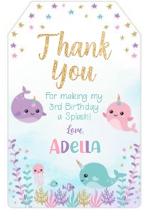 Narwhal Favor Tag - www.printerfairy.com design preview
