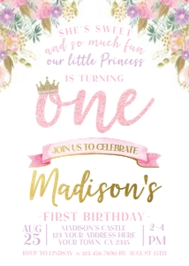 Princess First Birthday Party Invitation - www.printerfairy.com: Princess First Birthday Party Invitation - www.printerfairy.com
