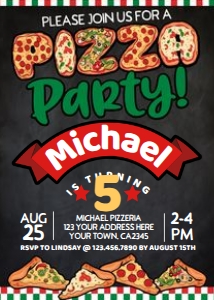 Pizza Party Invitation (black) - www.printerfairy.com: Pizza Party Invitation (black) - www.printerfairy.com