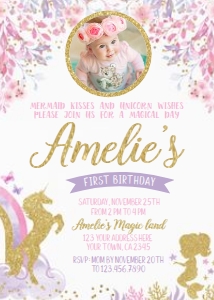 Unicorn & Mermaid Birthday Party Invitation with Photo - www.printerfairy.com: Unicorn & Mermaid Birthday Party Invitation with Photo - www.printerfairy.com