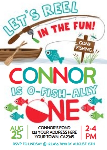 Fishing First Birthday Invitation (white) - www.printerfairy.com design preview