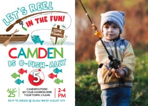 Fishing Birthday Invitation with photo (white) - www.printerfairy.com design preview